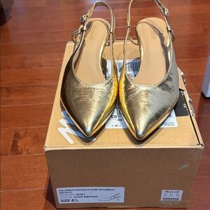 Madewell Gold Crinkle Slingback Heels NWT